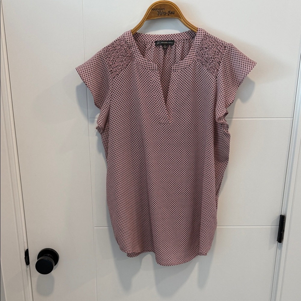 Adrianna Papell pink Dot Split-Neck Cap Sleeve Top